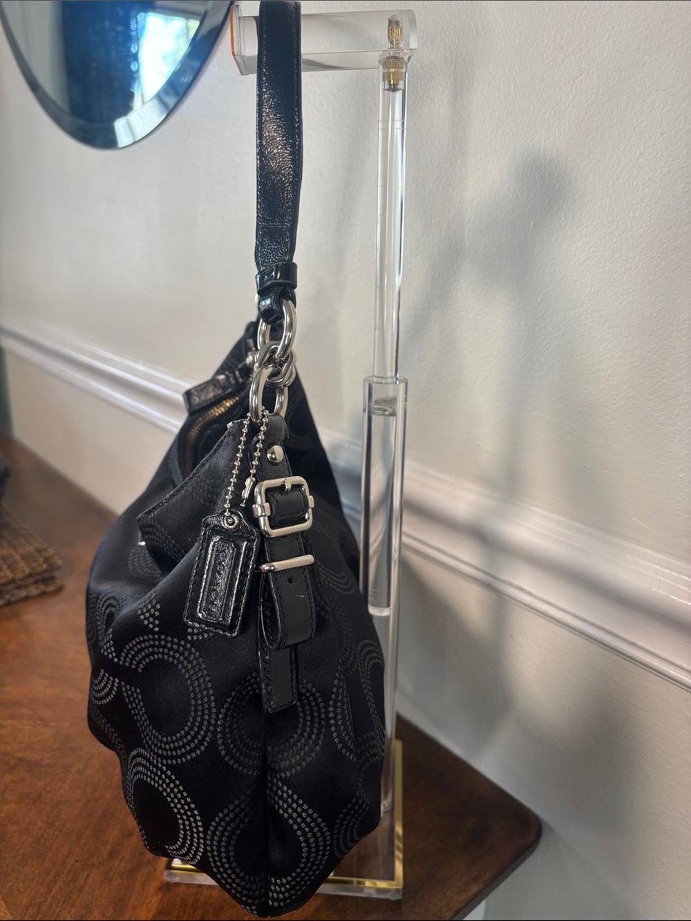 Coach Madison Dotted Op Art Black Signature Hobo Bag w/crossbody strap - Picture 7 of 16